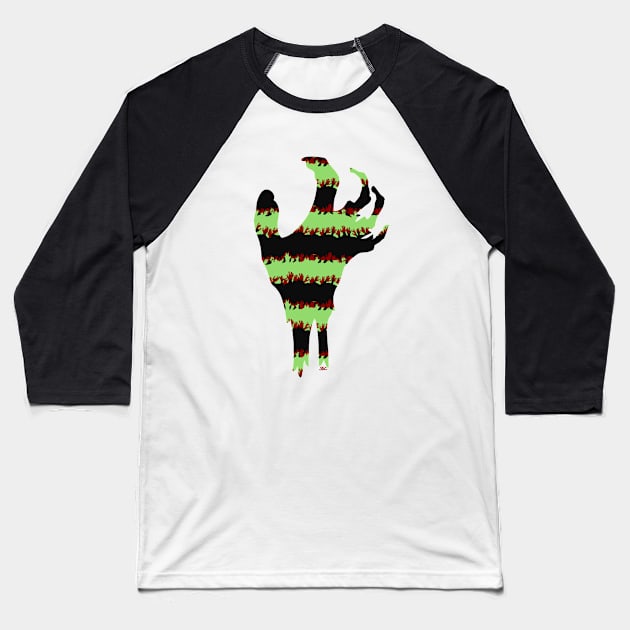 Bloody Zombie Hands (Big Hand) Baseball T-Shirt by SpectreSparkC